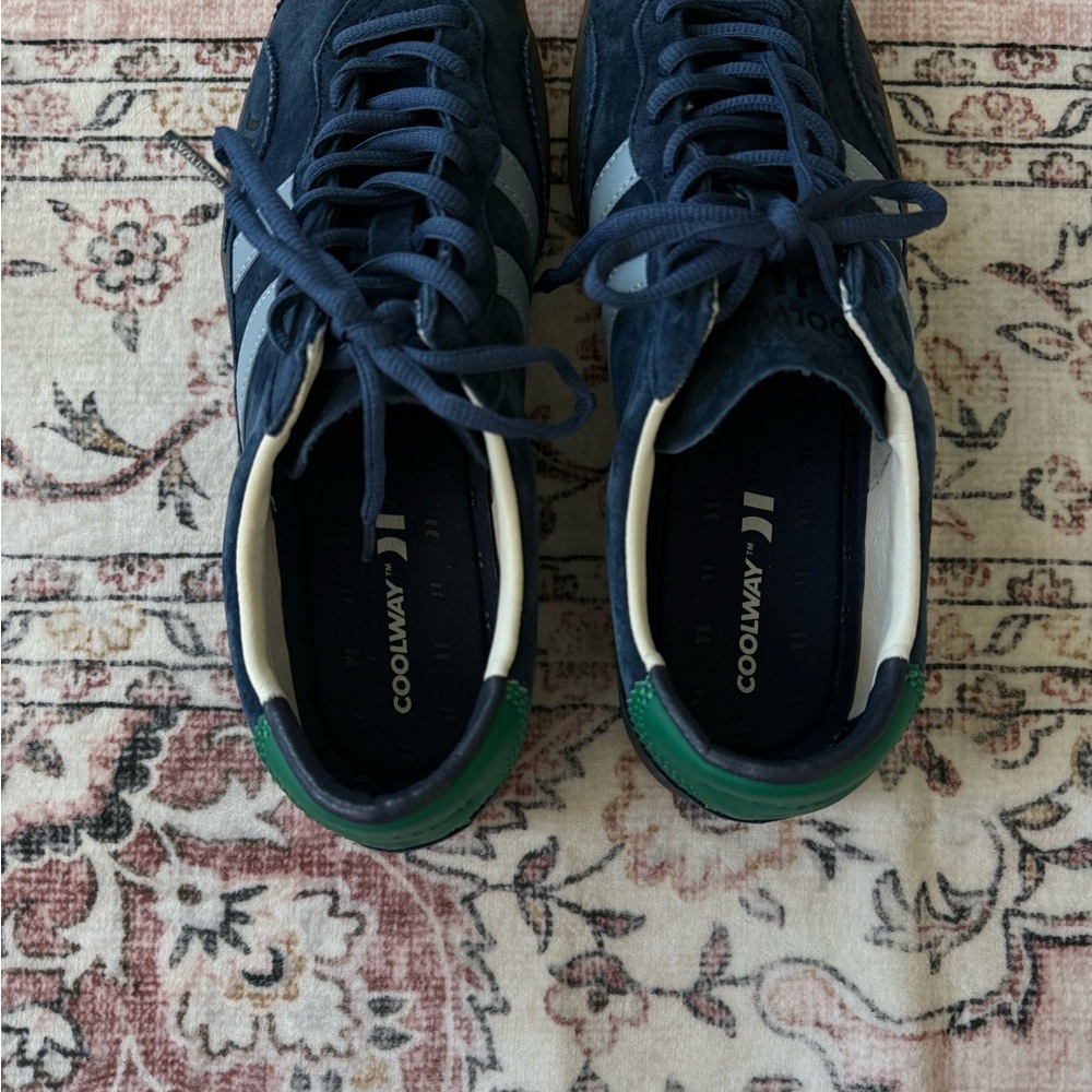 Coolway Navy Suede Sneakers with Light Blue Stripes and Green Heel - Picture 5 of 7